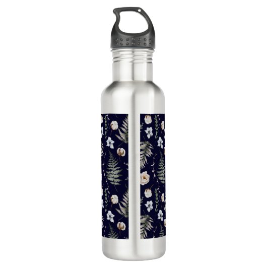 Monogramm Blume und Fern Blätter florale botanisch Edelstahlflasche (Rückseite)