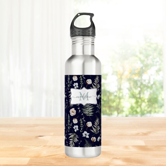 Monogramm Blume und Fern Blätter florale botanisch Edelstahlflasche