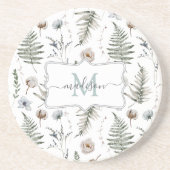 Monogramm Blume und Fern Blätter florale botanisch Getränkeuntersetzer (Vorne)