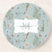 Monogramm Blume und Fern Blätter florale botanisch Getränkeuntersetzer (Vorne)