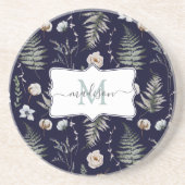 Monogramm Blume und Fern Blätter florale botanisch Getränkeuntersetzer (Vorne)