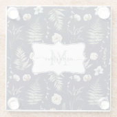 Monogramm Blume und Fern Blätter florale botanisch Glasuntersetzer (Rückseite)