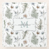 Monogramm Blume und Fern Blätter florale botanisch Glasuntersetzer (Vorderseite)