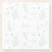 Monogramm Blume und Fern Blätter florale botanisch Glasuntersetzer (Rückseite)