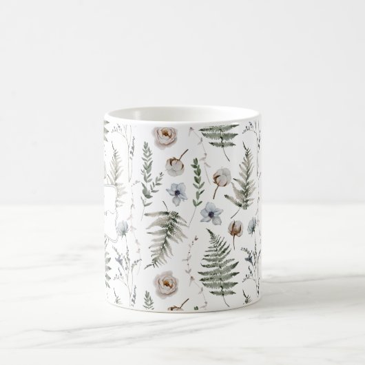 Monogramm Blume und Fern Blätter florale botanisch Kaffeetasse (Mittel)