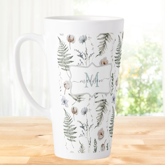 Monogramm Blume und Fern Blätter florale botanisch Milchtasse
