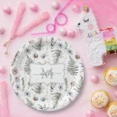 Monogramm Blume und Fern Blätter florale botanisch Pappteller (Party)