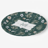 Monogramm Blume und Fern Blätter florale botanisch Pappteller (Schrägansicht)