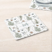 Monogramm Blume und Fern Blätter florale botanisch Rechteckiger Pappuntersetzer (angewinkelt)