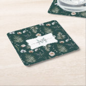 Monogramm Blume und Fern Blätter florale botanisch Rechteckiger Pappuntersetzer (angewinkelt)