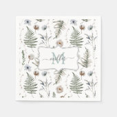 Monogramm Blume und Fern Blätter florale botanisch Serviette (Vorderseite)