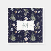 Monogramm Blume und Fern Blätter florale botanisch Serviette (Vorderseite)