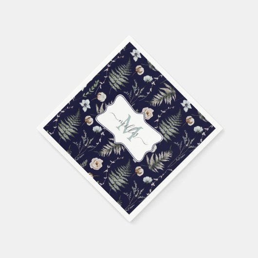 Monogramm Blume und Fern Blätter florale botanisch Serviette (Ecke)
