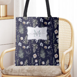 Monogramm Blume und Fern Blätter florale botanisch Tasche
