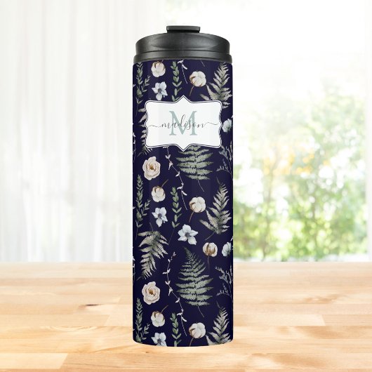 Monogramm Blume und Fern Blätter florale botanisch Thermosbecher
