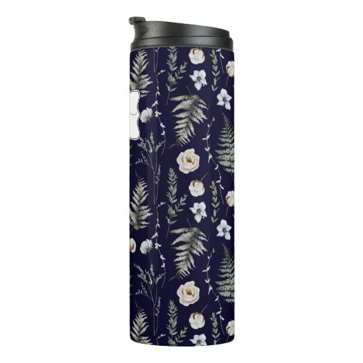 Monogramm Blume und Fern Blätter florale botanisch Thermosbecher (Nach rechts gedreht)
