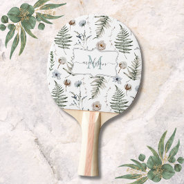 Monogramm Blume und Fern Blätter florale botanisch Tischtennis Schläger