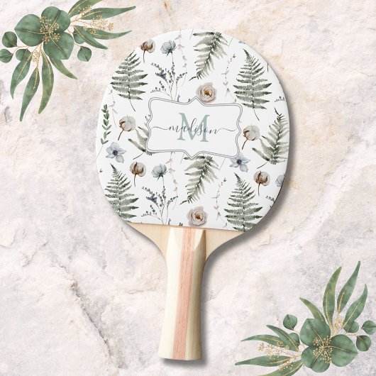 Monogramm Blume und Fern Blätter florale botanisch Tischtennis Schläger