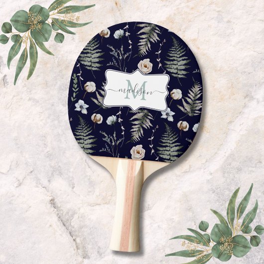 Monogramm Blume und Fern Blätter florale botanisch Tischtennis Schläger