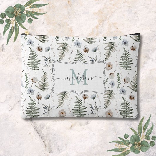 Monogramm Blume und Fern Blätter florale botanisch Zubehörtasche