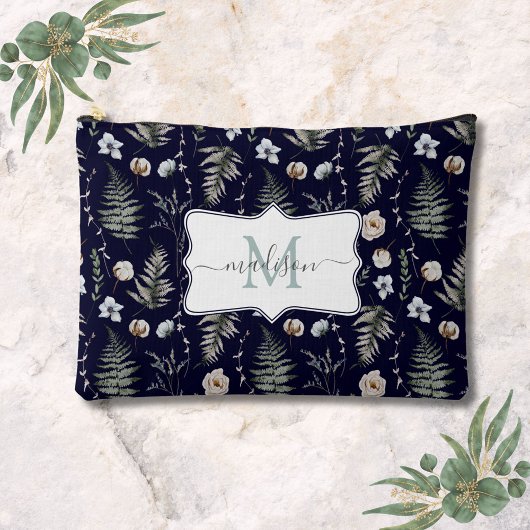 Monogramm Blume und Fern Blätter florale botanisch Zubehörtasche