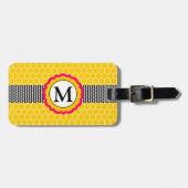 Monogramm-Blume und Honeycomb-Muster Personalisier Gepäckanhänger (Vorderseite horizontal)