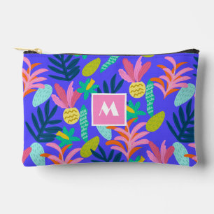 Monogramm Blumen Blau Schick Tropical Muster  Zubehörtasche