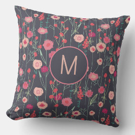 Monogramm Blumen Dunkel Kissen