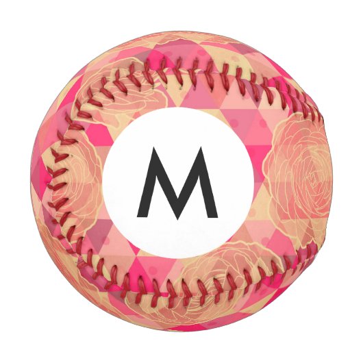 Monogramm-Blumen geometrisches Muster Baseball (Vorderseite Links)