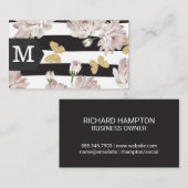 Monogramm | Blumen | Glitzer Butterflies | Streife Visitenkarte (Vorne/Hinten)