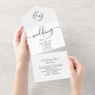Monogramm Blumen Hochzeit Alles in einer Einladung