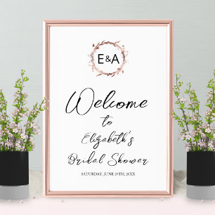Monogramm-Blumen-Hochzeitsdusche-Willkommensschild Poster