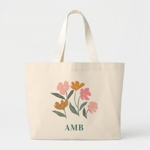 Monogramm Blumen Illustriert Botanisch Brautjungfe Jumbo Stoffbeutel