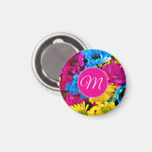 Monogramm-Blumen in Leuchtfarben Magnet (Vorderseite/Rückseite)