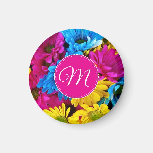Monogramm-Blumen in Leuchtfarben Magnet (Vorne)
