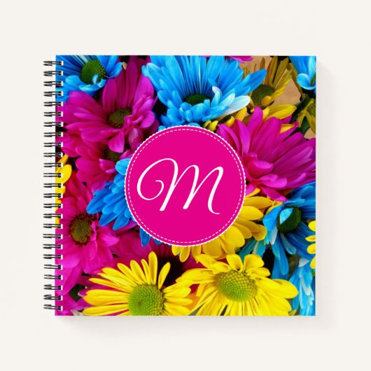 Monogramm-Blumen in Leuchtfarben Notizblock (Vorderseite)