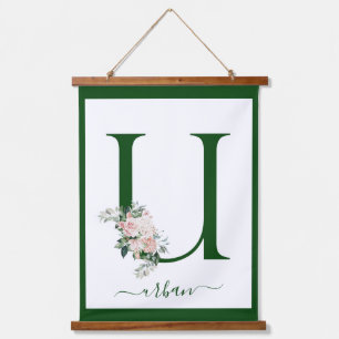 Monogramm-Blumen-Initial U Wandteppich Mit Holzrahmen