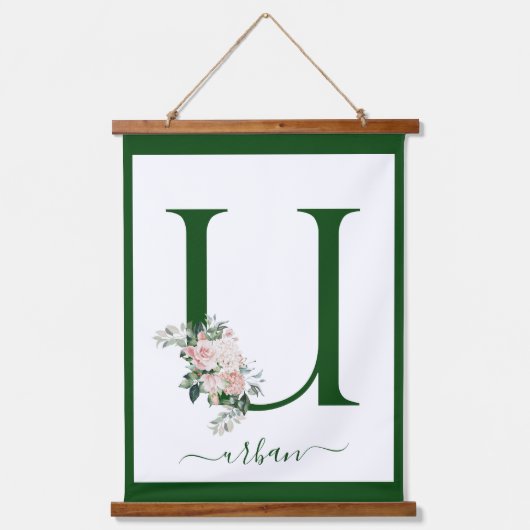 Monogramm-Blumen-Initial U Wandteppich Mit Holzrahmen (Vorderseite)