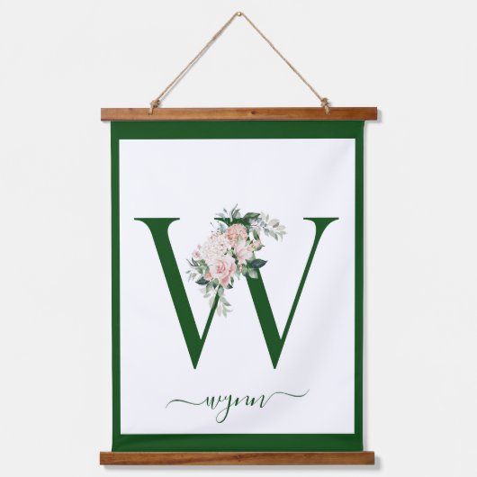Monogramm-Blumen-Initial W Wandteppich Mit Holzrahmen (Vorderseite)