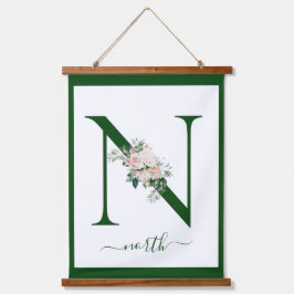 Monogramm-Blumen-Initiale N Wandteppich Mit Holzrahmen