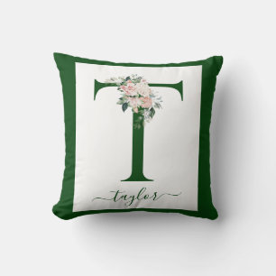 Monogramm-Blumen-Initiale T Kissen