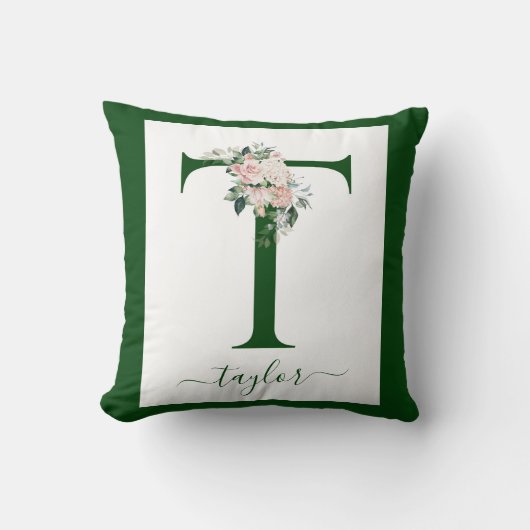 Monogramm-Blumen-Initiale T Kissen (Vorderseite)