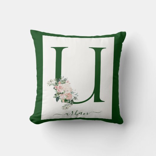 Monogramm-Blumen-Initiale U Kissen (Vorderseite)