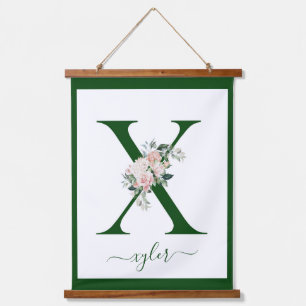 Monogramm-Blumen-Letter X Wandteppich Mit Holzrahmen