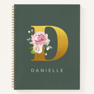 Monogramm Blumen Personalisierter Faux-Gold-Buchst Notizblock