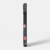 Monogramm Blumen Schwarz Rosa iPhone Hülle (Linke Seite)