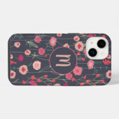 Monogramm Blumen Schwarz Rosa iPhone Hülle (Rückseite (Horizontal))