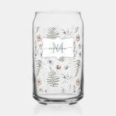 Monogramm-Blumen und Farnblätter Floral Botanisch Dosenglas (Vorderseite)