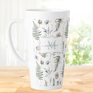 Monogramm Blumen und Farnblätter Floral Botanisch Milchtasse