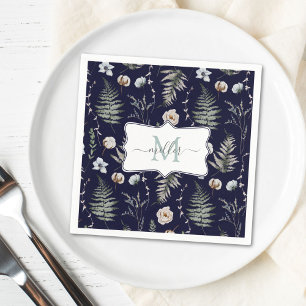 Monogramm Blumen und Farnblätter Floral Botanisch Serviette
